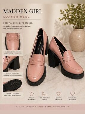 Madden Girl Blush Pink Loafer Heels Chunky Block Platform Shoes